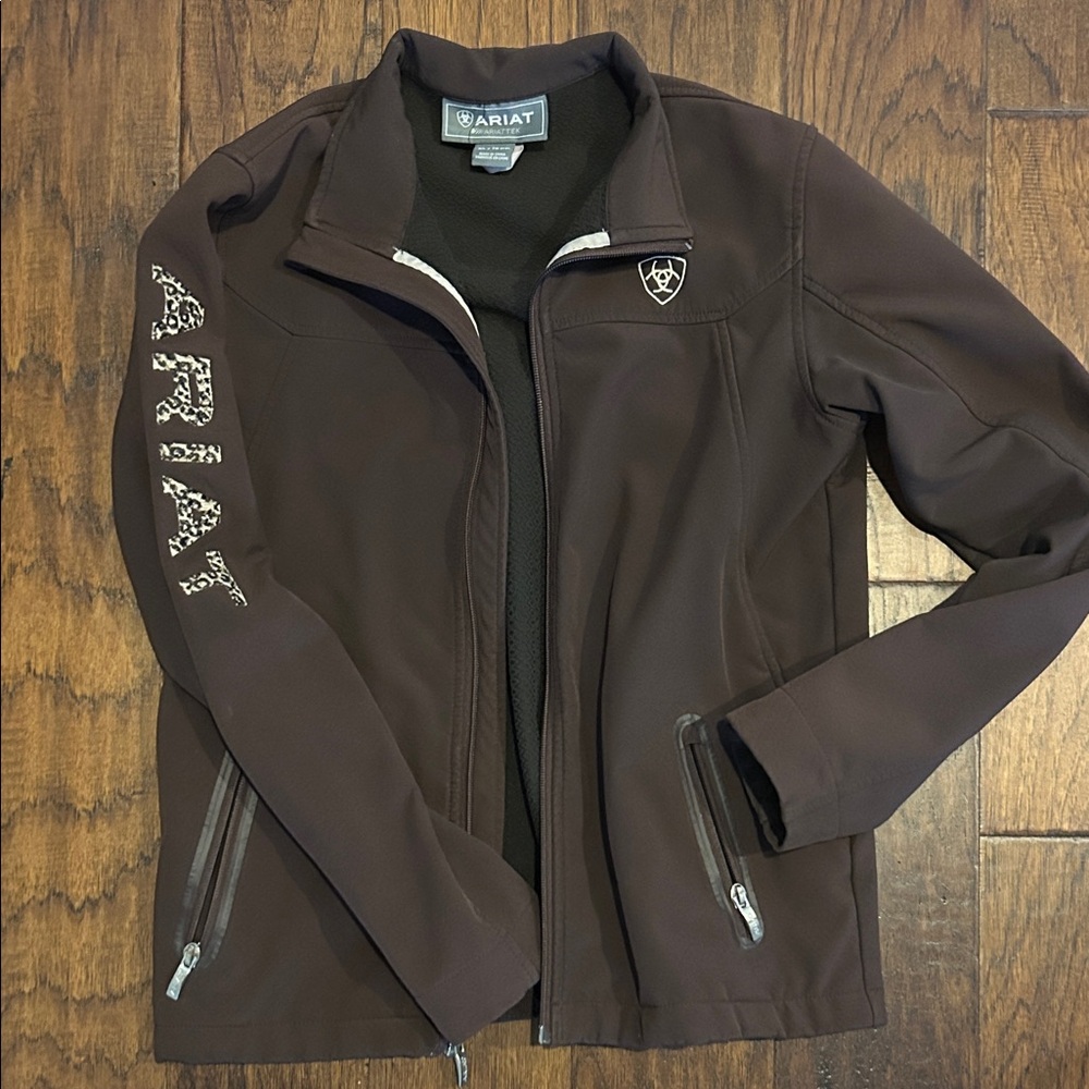 Ariat Chocolate Softshell Jacket Leopard Logo